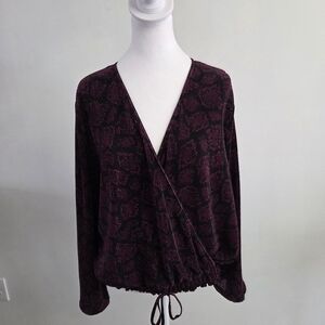 Michael Kors Plum Patterned Faux Wrap Blouse Sz. Large